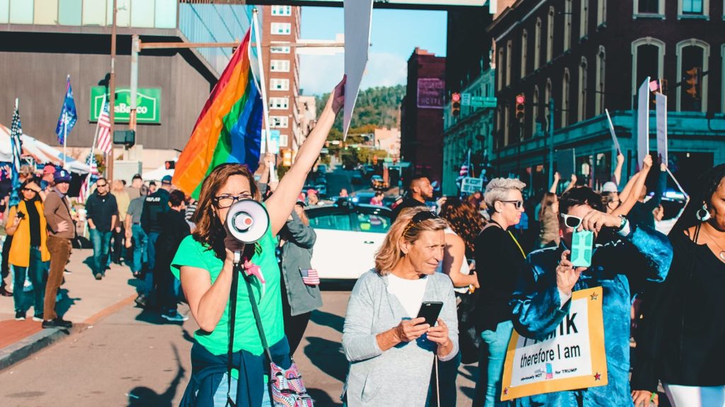 people rallying on street